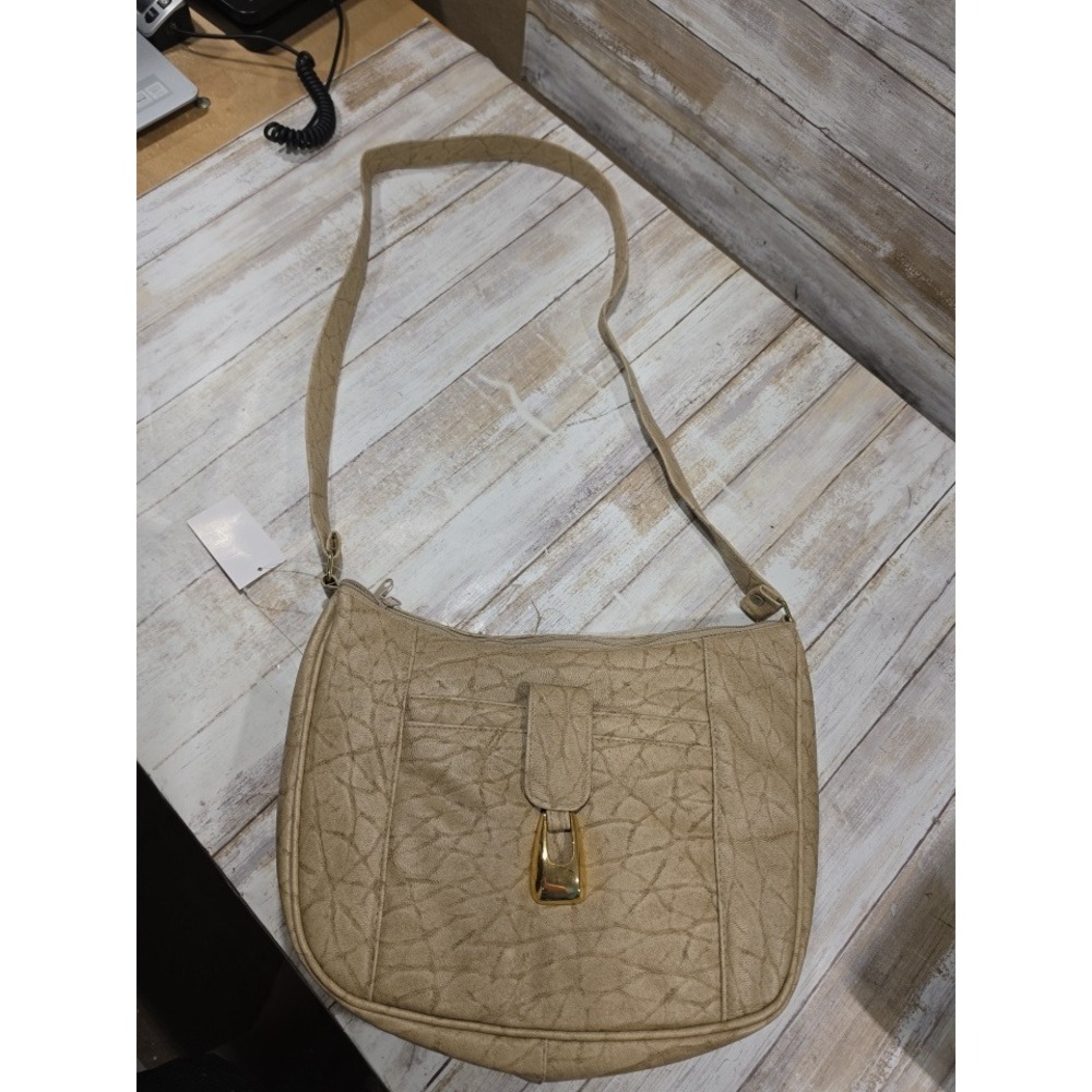 Vintage Kmart‎ Tan Textured Faux Leather Crossbody Bag Gold Buckle 1502 New